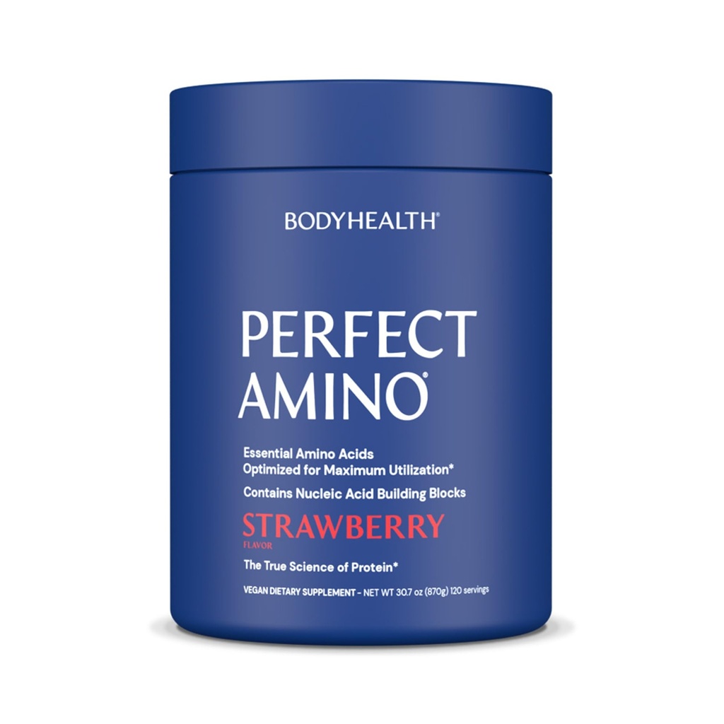BodyHealth PerfectAmino Powder - BCAA und EAA Pulver für Vor- und Nacharbeit - Aminosäure Energy Drink für Männer und Frauen, um Lean Muskel und Erholung zu unterstützen - Erdbeere - 120 Servierungen