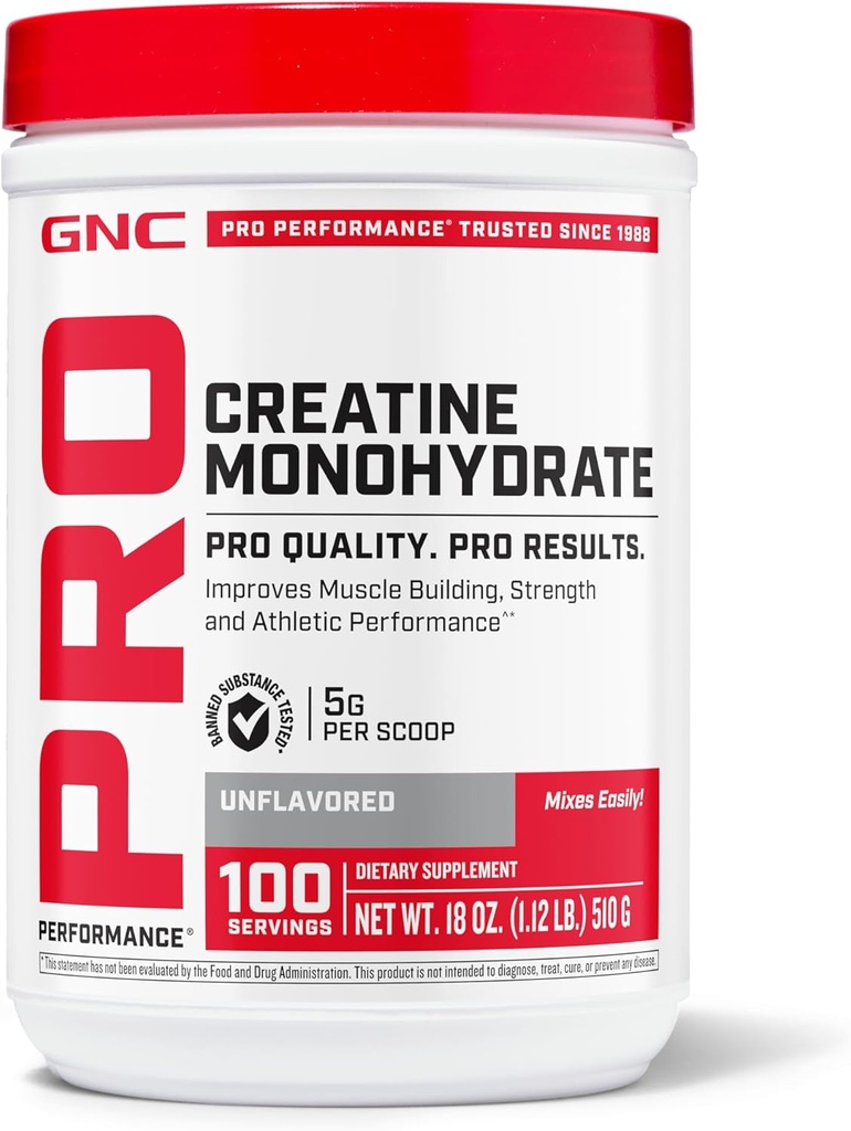GNC Pro Performance Creatine Monohydratpulver für Frauen & Männer, 5g Kreatin pro Servierung, Muskelaufbau, Energieproduktion, Ausdauer, Leistung, 100 Servierungen