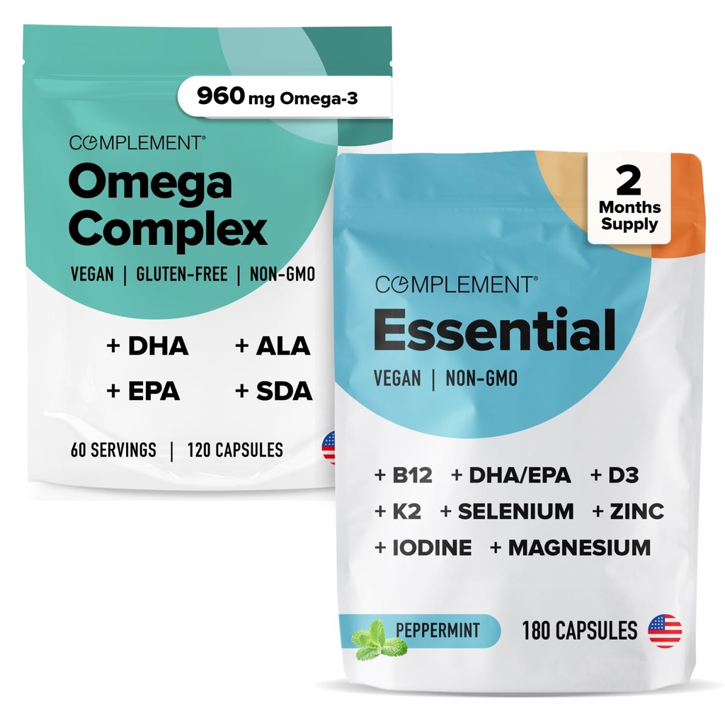 Complement Omega Complex & Essential Multivitamin Bundle – Supporto nutrizionale vegano completo per una salute ottimale e benessere