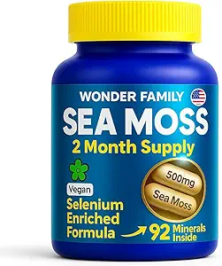 Wildcrafted Irish Sea Moss Capsules – Chondrus Crispus ou True Sea Moss Advanced avec Biotin, Niacinamide, Vitamines – Supplément multiminéral – Alternative au gel de l'Irish Seamoss – 60 pilules Seamoss