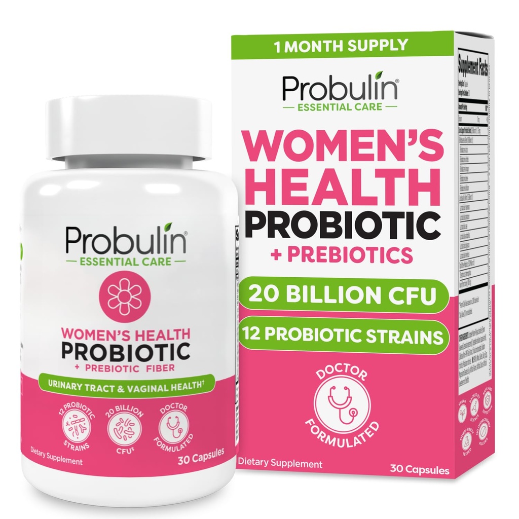 Probiotique pour femmes probulines - Santé vaginale, UT, Gut et immunitaire avec Lactobacillus Reuteri - 20 milliards CFU, 12 souches probiotiques et prébiotiques - 30 gélules Vegan, sans gluten pour le bien-être des corps entiers