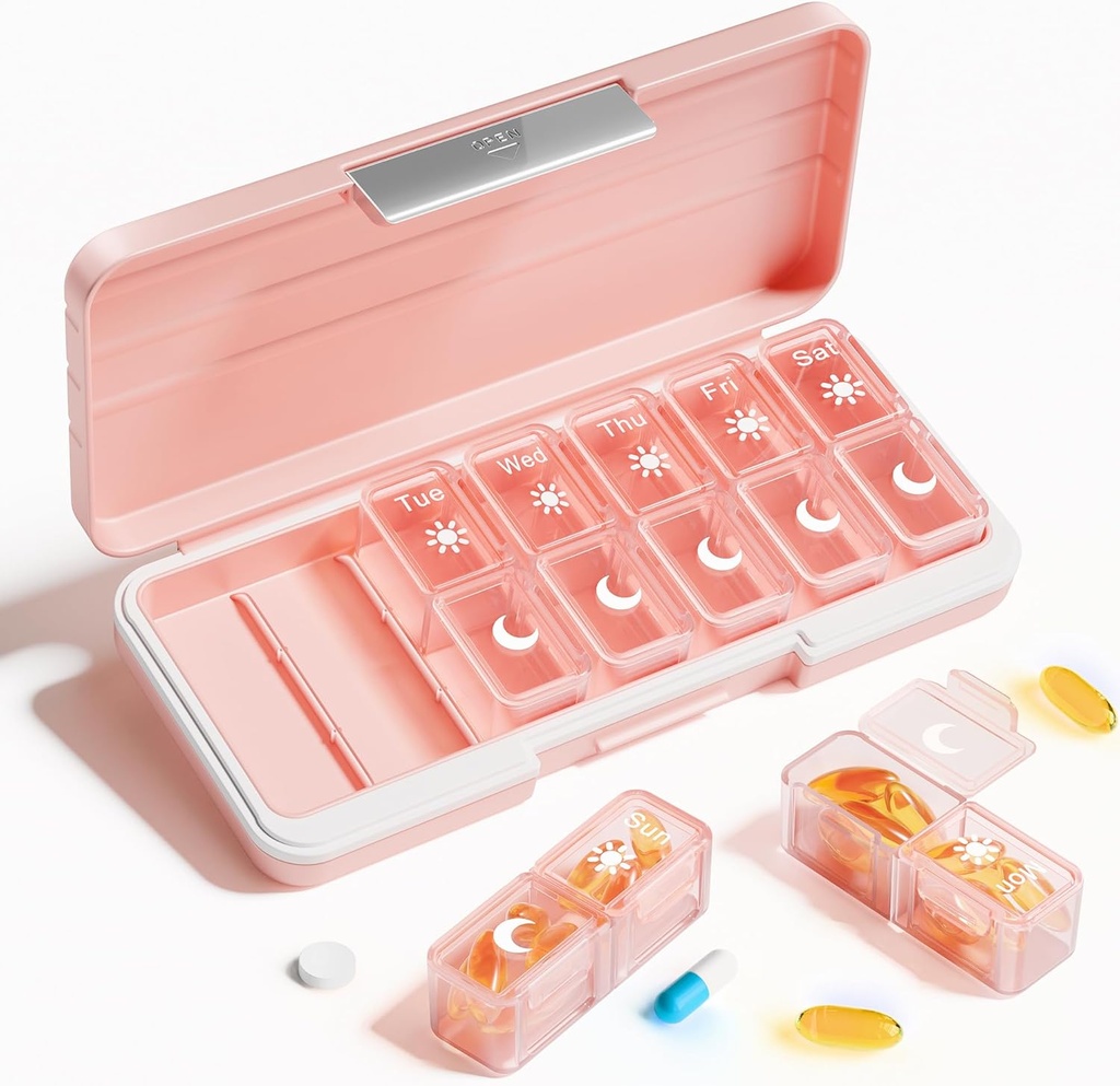 Betife AM PM Pill Organizer 2 mal täglich, 7 Tage Pille Box Wöchentliche Pille Organizer Reisen mit separaten Container, Portable Daily Medicine Planner Dispenser Fall für Vitamin, Fischöle, Beilagen
