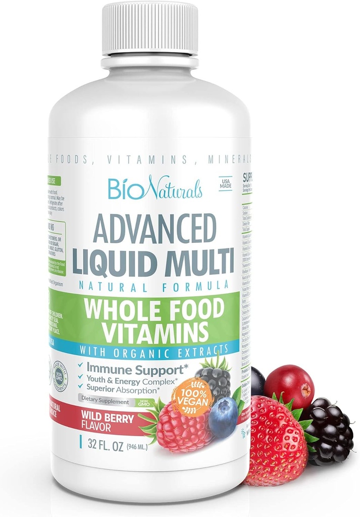 Bio Naturals Liquid Whole Food Multivitamin für Männer und Frauen mit über 100 Zutaten - Superfoods, Omegas, Bio-Extrakte - 100% Vegan - 32 oz