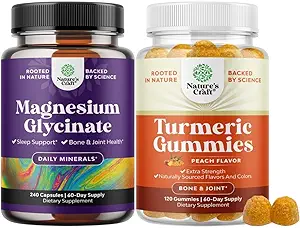 Bundle Pure Magnesium Glycinate 400mg Pro Servieren für Mood Schlaf und Entspannung 240ct und Turmeric Gummies für Erwachsene Peach Flavor - Extra Strength Joint Support Gummies