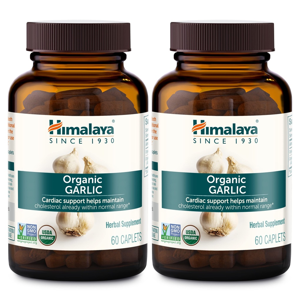 Himalaya Bio Knoblauch, Für Lipid Stoffwechsel und Immununterstützung, 1.400 mg, 60 Caplets, 1 Monat Versorgung, 2 Pack