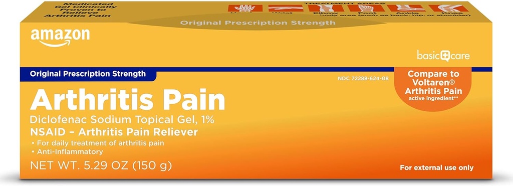Basic Care Arthritis Pain Relieving Gel, Diclofenac Sodium Topical Gel, 1% (NSAID), 5.29 Oz (150 Gramm) (Verpackung kann variieren)