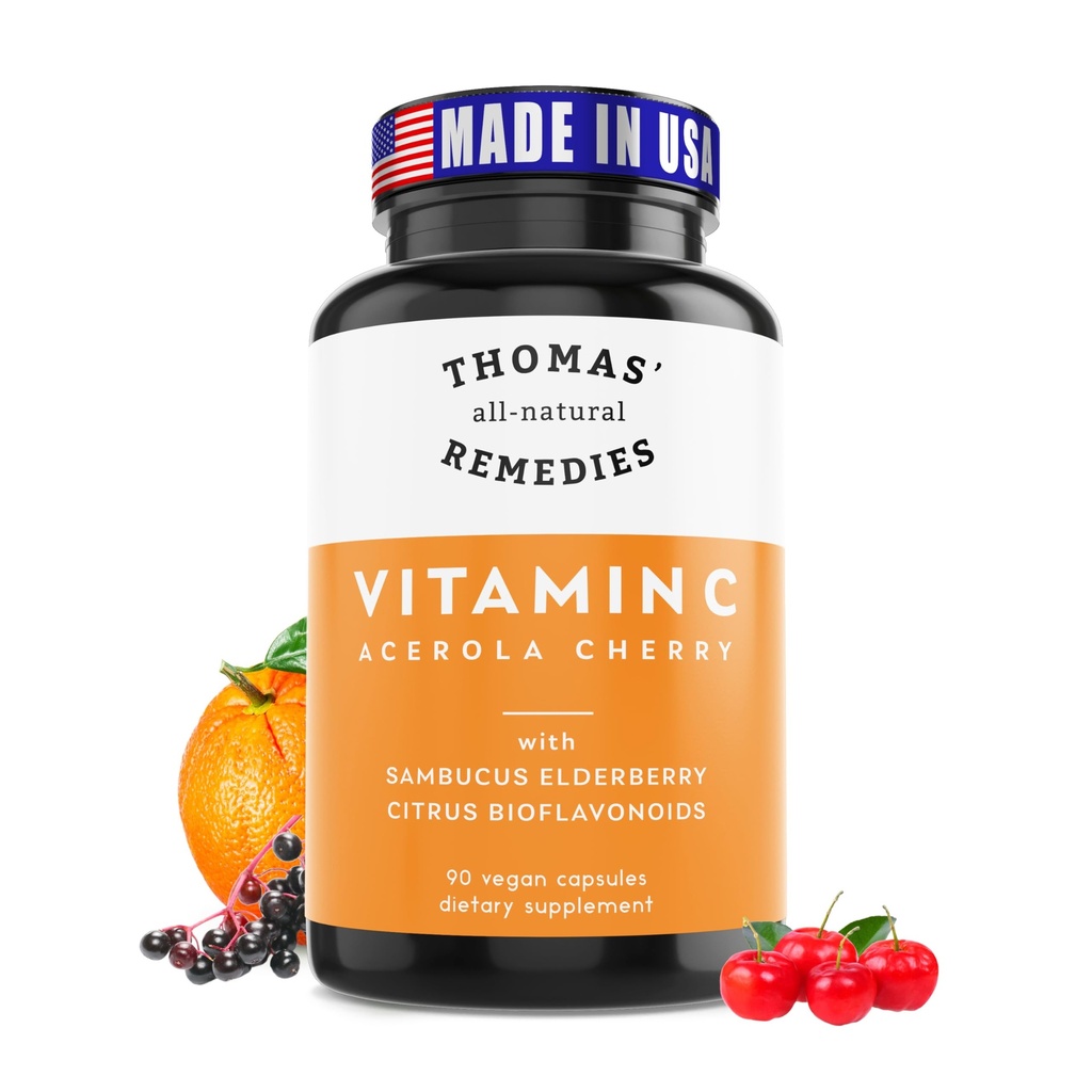Thomas' all-natürliche Heilmittel Vitamin C mit Organische Elderbeere, Bio Citrus Bioflavonids - Ganze Nahrungsergänzung - Non-GMO - Raw Vegan - 90 Kapseln