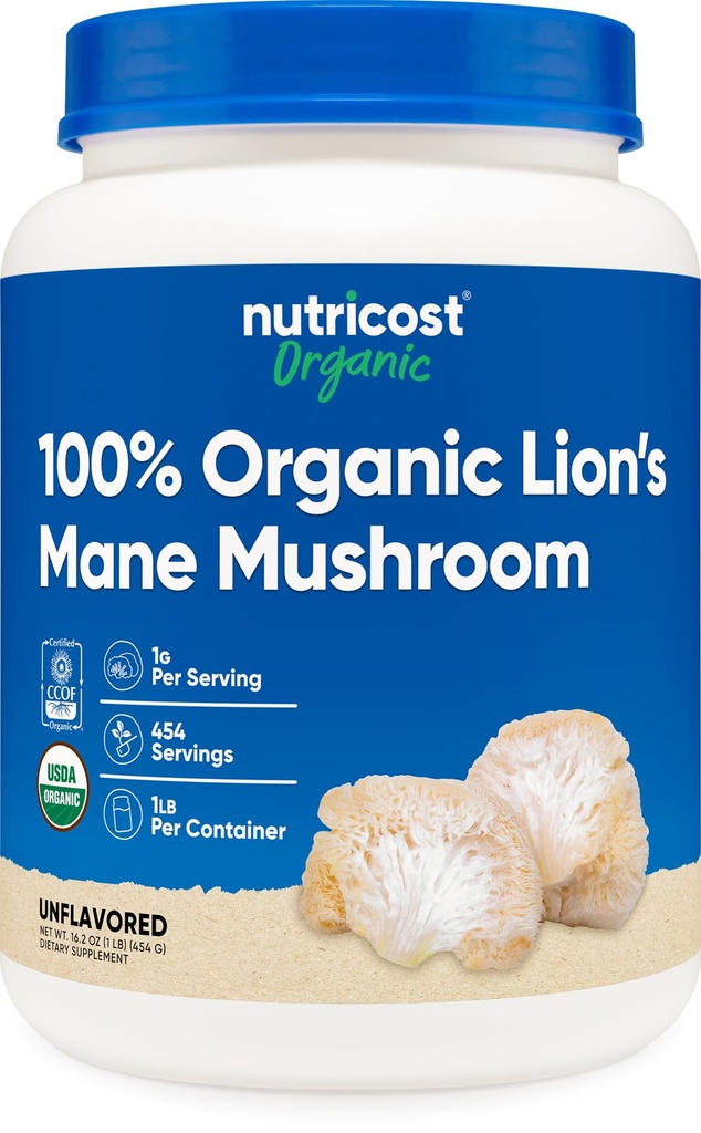 Nutricost Organic Lion's Mane Mushroom Powder 1LB - Zertifiziert USDA Organic