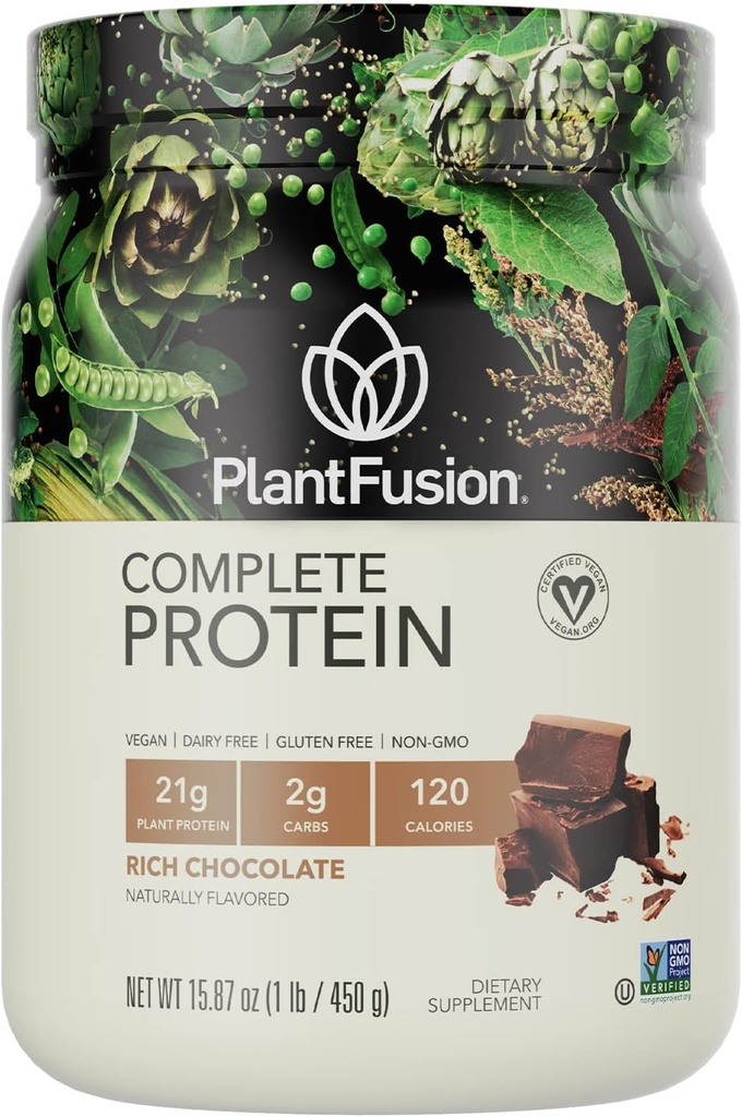 PlantFusion Poudre de protéines végétaliennes complètes - Poudre de protéines végétales avec BCAA, enzymes digestives et protéines de pois - Keto, sans gluten, sans soja, sans lait, sans sucre, sans OGM - Chocolat 1lb