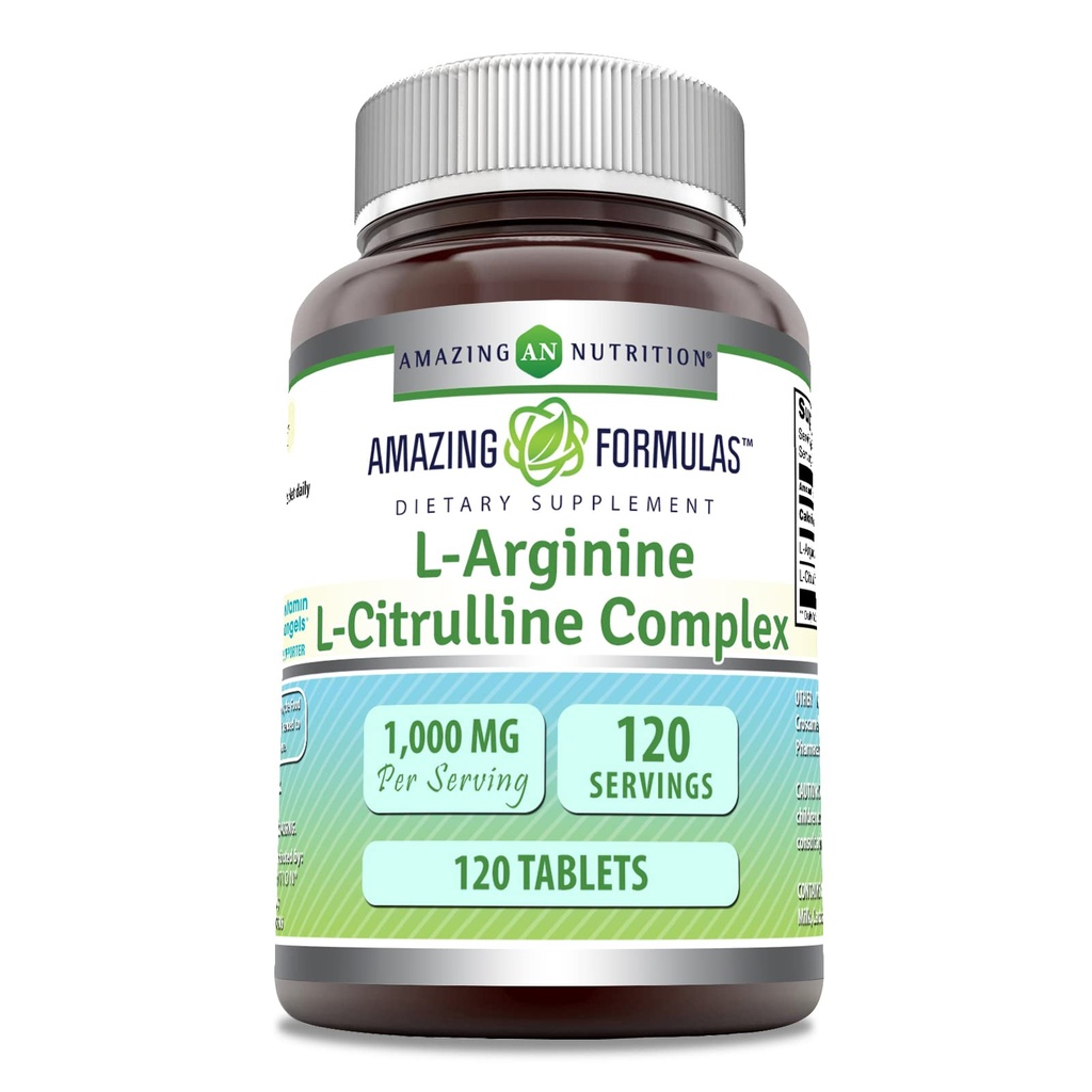Formules étonnantes L-Arginine/L-Citrulline Complex 1000mg 120 Comprimés Suppléments de comprimés