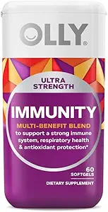 OLLY Ultra Strength Immunity Softgels, Supporto Immune e Respiratorio, Zinco, Vitamina C + D, Supplemento, Alimentazione 30 giorni - 60 Conte