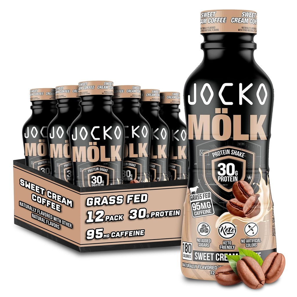 Jocko Fuel Mölk 30g Gras Fed Protein Shakes - No Added Sugar Protein Drinks KETO Friendly - Ready to Drink 12 FL Oz (Pack mit 12) Sweet Cream Coffee