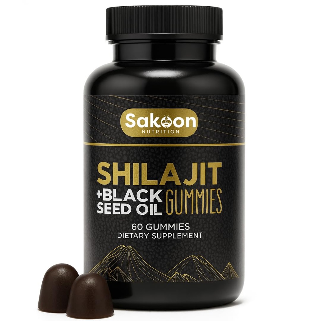 Reine Shilajit-Gummien für Männer und Frauen, Shilajit mit schwarzem Seed-Öl, hohe Potenz reines Himalaya-Harz für Energie, Immununterstützung und kognitive Funktion, Lab getestete Kausetten