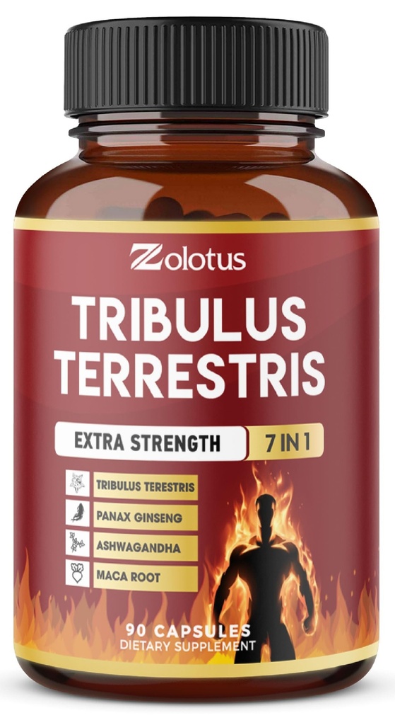 Tribulus Terrestris Capsules avec Ashwagndha, Panax Ginseng, Saw Palmetto, Maca, Shilajit - 90 Capsules - 3 mois d'approvisionnement
