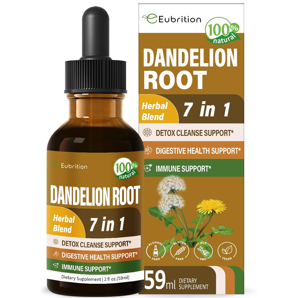 Dandelion Root Extract Drops, Diente de Leon Organico Hierba, Dandelion Supplement Formula w/Milk Thistle Turmeric für Detox Cleanse, Digestion & Immune Support, Alkoholfreie Tincture. 2oz