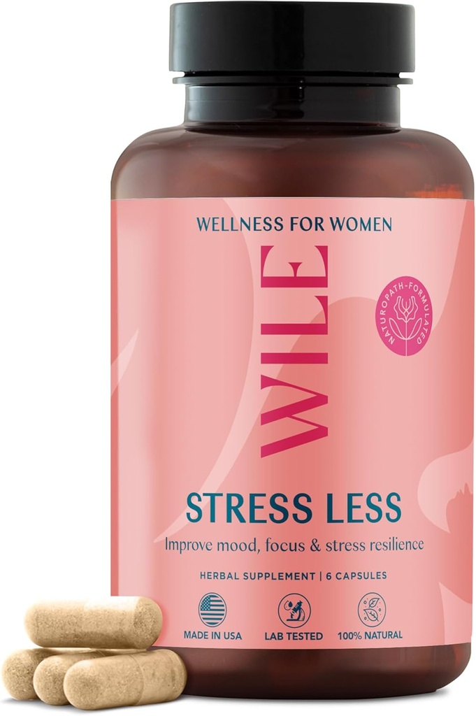 WILE Ménopause & Periménopause Suppléments pour femmes avec Ashwagandha - Stress Relief with Black Cohosh - Soutien préménopausal pour améliorer l'humeur, le sommeil, l'équilibre hormonal - Vegan, 30 portions