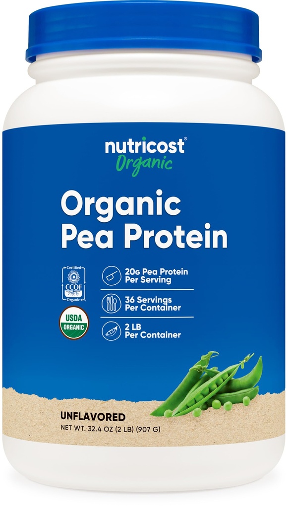 Poudre Isolée de Pois Organique Nutricost (2LBS) - Non aromatisé, certifié USDA Organic, Protéines de plantes, Végétarienne, Sans gluten, Non-OGM