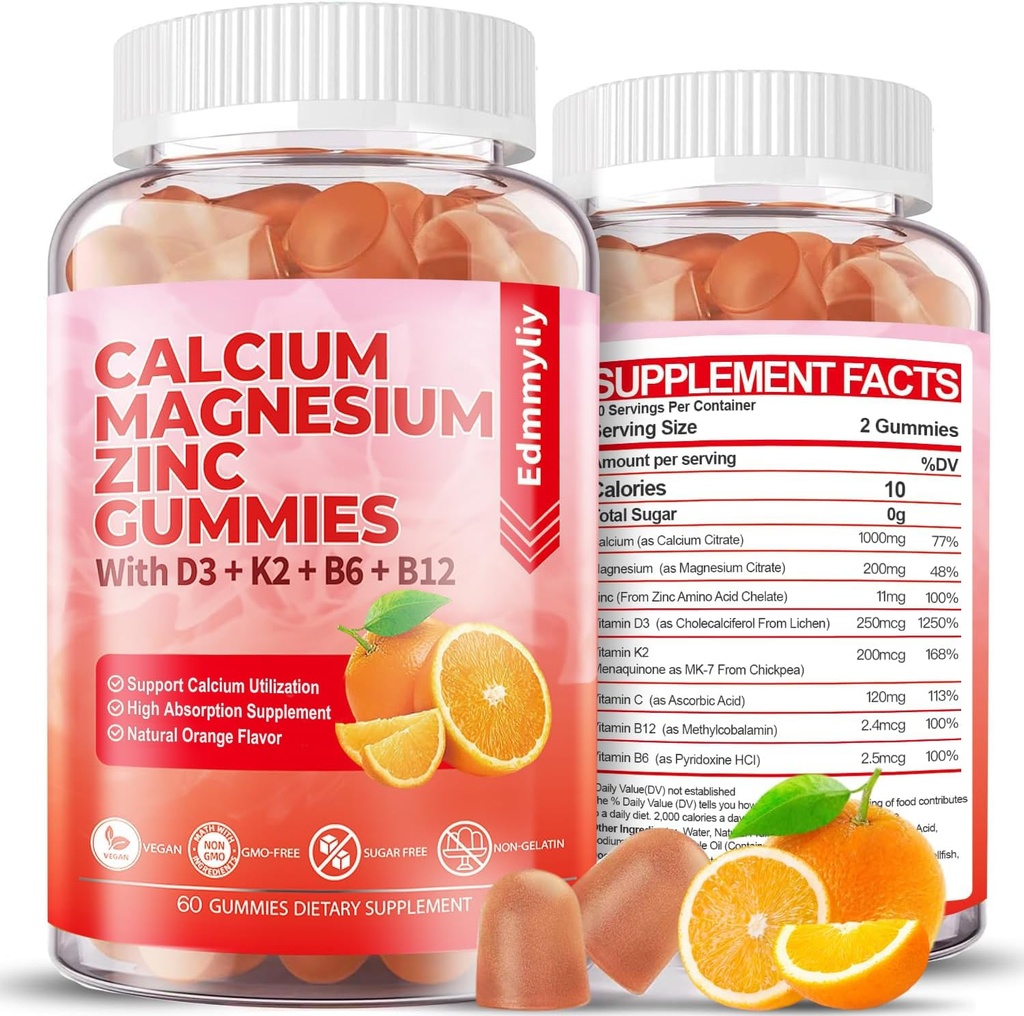 Supplément de zinc de magnésium sans sucre avec vitamine D3 & B12 pour les femmes et les hommes Supplément de magnésium de calcium haute absorption pour le soutien immunitaire (120 comtes)