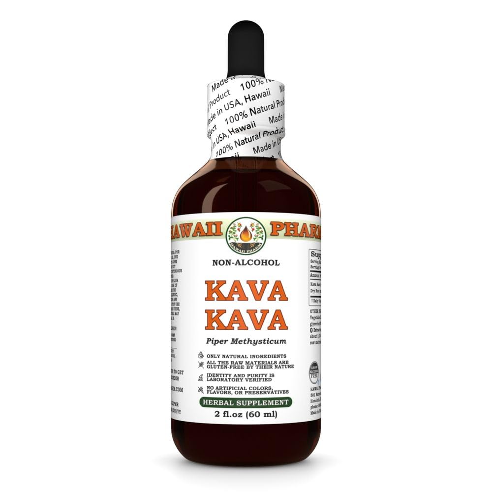 Hawaii Pharm Kava Kava Extrait liquide sans alcool, Kava Kava (Piper Methysticum) Glycérite de racine séchée Supplément naturel à base de plantes 2 oz