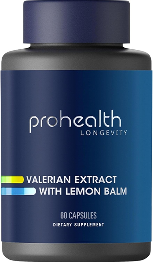ProHealth Valerian Extract + Lemon Balm (60 capsule) 160 mg Valerian + 80 mg Lemon Balm | Relax & Sleep Support | No Morning Grogginess | Vegan | Gluten Free | Soy Free