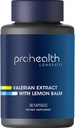 ProHealth Valerian Extract + Lemon Balm (60 capsule) 160 mg Valerian + 80 mg Lemon Balm | Relax & Sleep Support | No Morning Grogginess | Vegan | Gluten Free | Soy Free