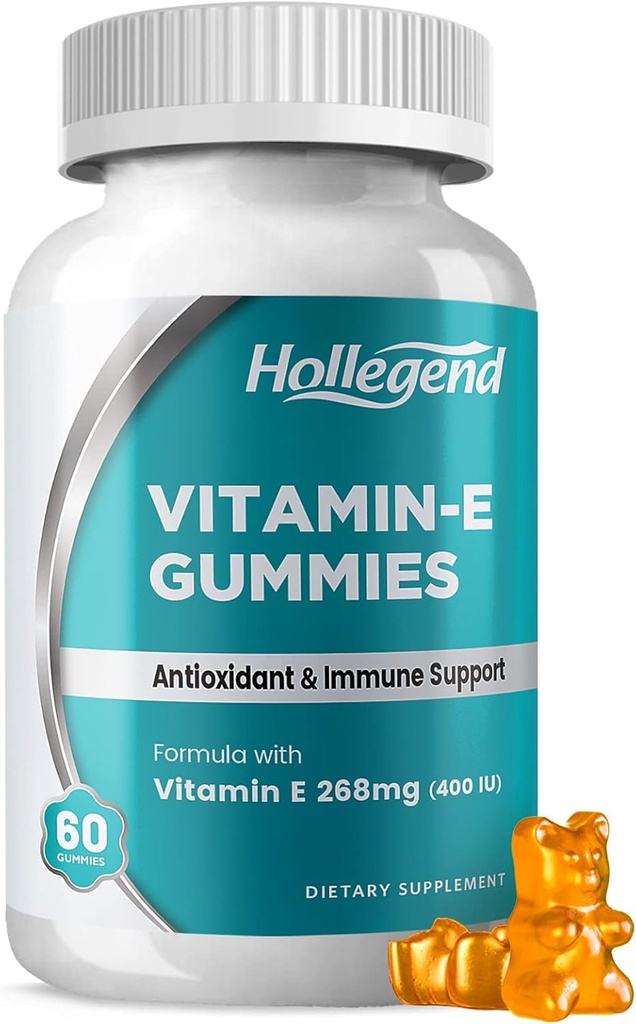 Vitamin E Gummies 268mg 400 IU, Natürliches Vitamin E Kaubare Ergänzung für Erwachsene, Frauen & Männer, Haut & Immune Gesundheit, Antioxidans, Orangengeschmack, 60 Graf