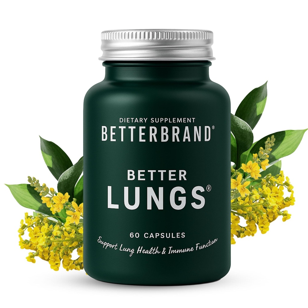 Betterbrand BetterLungs Lung Support Supplemento con NAC, Mullein Leaf per fumatori, Respiratory Health Formula con Elderberry, Vitamina D, Ginseng, Reishi Mushroom - 60 Capsule - Confezione da 1