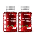 Vitamatic Vitamin B Complex Gummis mit Vitamin C & Inositol - Natürliche Erdbeer Flavor - 60 Gummi (2 Flaschen)