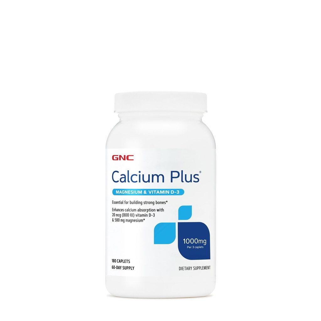 GNC Calcium Plus Magnesium & Vitamin D-3 1000mg, essentiell für den Aufbau von starken Knochen, 180 Zähler