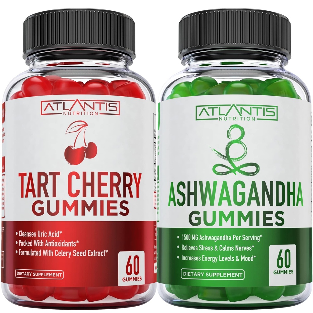 60 Ashwagandha Gummies + 60 Tart Cherry Gummies -Ashwagandha steigert Energieniveaus & stärkt Immunsystem - Tart Cherry Hat Advanced Uric Acid Cleanse für Sofort Gout Pain Reli