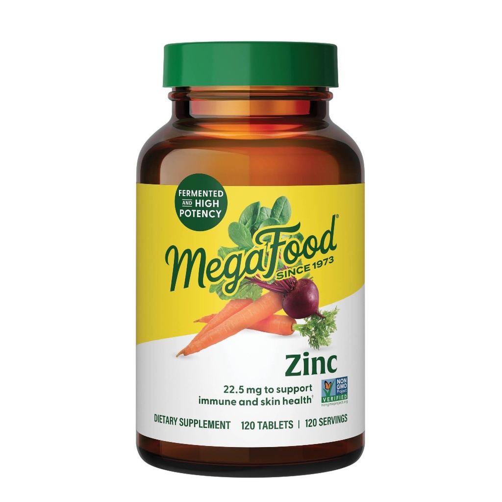 MegaFood Zink-Ergänzungen für Frauen und Männer - Vegan Immune Support Supplement mit 22,5 mg High Potency Fermented Zink-Tabletten - Hergestellt mit echtem Essen - 120 Tabletten, 120 Portionen