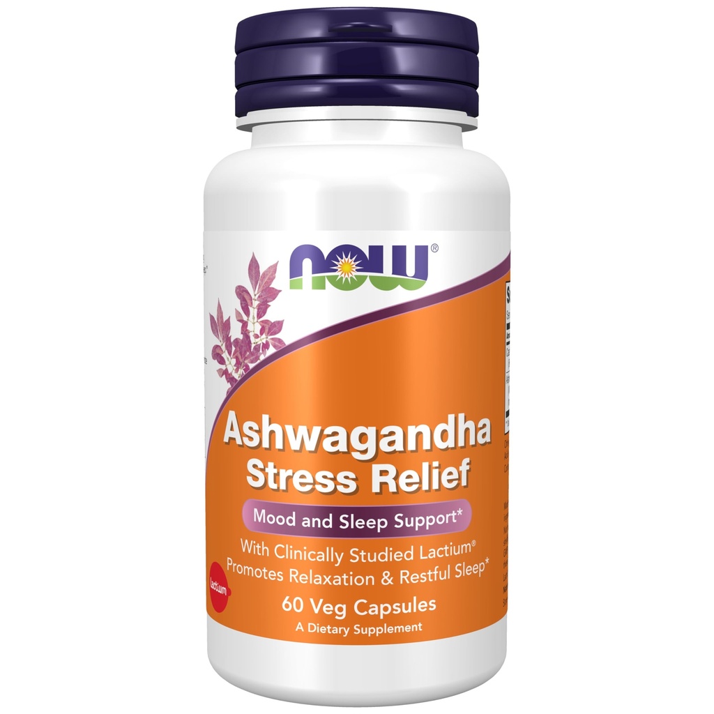 MAINTENANT Suppléments, Ashwagandha Stress Relief, Mood and Sleep Support*, avec Lactium® étudié cliniquement, favorise la relaxation et le sommeil reposant*, 60 gélules