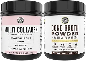 Vanilla Bone Broth e Multi Collagen Polvere per Giunto, Capelli, Pelle e Supporto per Unghie
