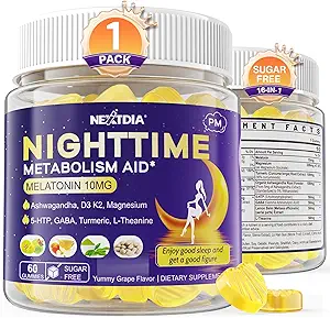 1Pack Melatonin 10mg Gummies, Tempo Notturno Metabolismo Gummies per gli adulti, Crush Excess Hoarding Mentre si riposa, Promuovere Zzzs sani, con Magnesio, Ashwagandha, 5-HTP, GABA, 100% Droga gratuito, Sugar Free