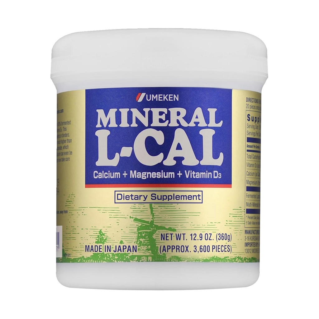 Umeken Mineral L-Cal Kalzium mit Vitamin D3, 6 Monate Versorgung, Wasser lösliche Kugel Format mit Magnesium & Minerals, schnell absorbierendes Calcium Magnesium D3 Supplement, 3.600 Kugeln, 360g, Packung mit 1