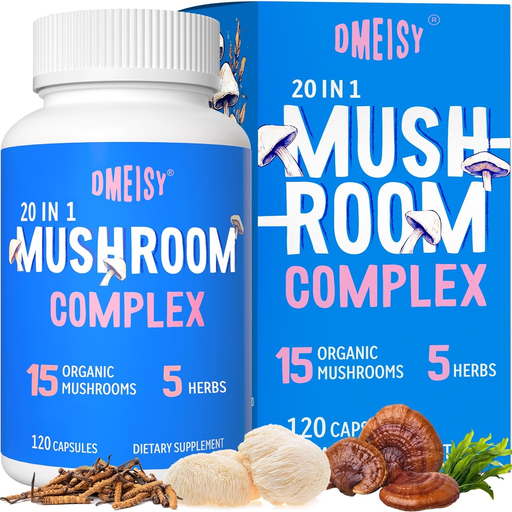 Pilz-Ergänzung 2600mg, 20-in-1 Pilz-Komplex, mit Lions Mane, Cordyceps, Reishi, Türkei-Tail, Chaga - Gehirn-Ergänzungen für Gedächtnis und Fokus, Gedächtnis-Ergänzungen, Stimmung, Immunität, 120 Kapseln