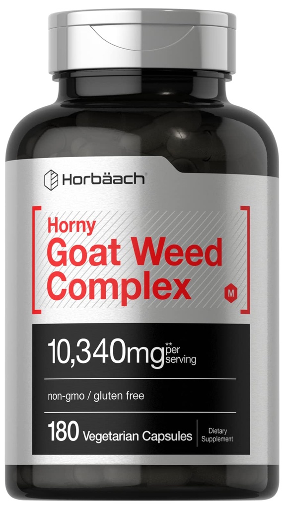 Horbäach Horny Goat Weed Complex | 180 Kapseln | Vegetarische, gentechnikfreie und glutenfreie Formel mit Tribulus, Maca, Yohimbe und L-Arginin