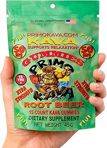 Kava Kava Gummies 50mg – Starke Noble Kava mit 50mg Kavalactone für Beruhigung & Relaxation – Alkoholfrei – Fast-Acting Fiji Kava Root Extract – Root Beer Flavor – 15 Count