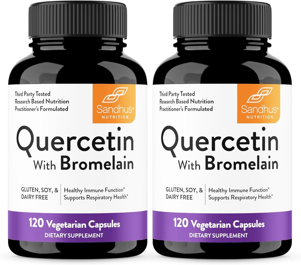 Sandhu's Quercetin con Bromelain capsule vegetariane Supplementi 120 conte (Pack of 2) | Bioflavonoidi per il supporto immunitario e la salute respiratoria, supporto all'allergia stagionale | Quercitin per uomini e donne