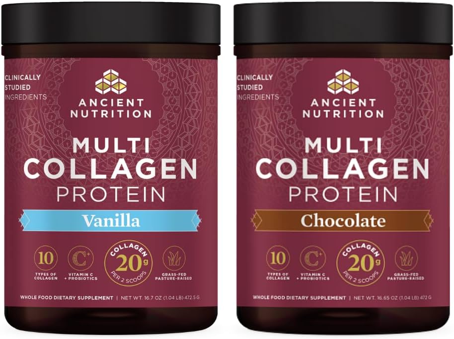 Nutrition ancienne Protéines Multi Collagène Poudre Vanille 45 portions + Protéines Multi Collagène Poudre Chocolat 45 portions