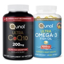 Qunol Ultra CoQ10 200mg Softgels - Supplément de Coenzyme de haute absorption Q10 - 2 mois d'approvisionnement - 60 Compte + Huile de poisson Oméga 3 Mini Softgels, 1000mg Oméga 3 EPA + DHA, 3 mois d'approvisionnement, 180 Compte