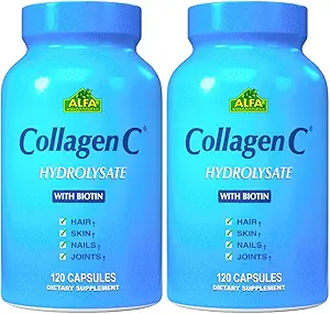 ALFA VITAMINS CollagenC supplément nutritionnel anti-âge pour - peau, ongles et rajeunissement des cheveux - soutient la santé osseuse et musculaire - Fabriqué aux États-Unis - 120 Capsules - 2 Pack