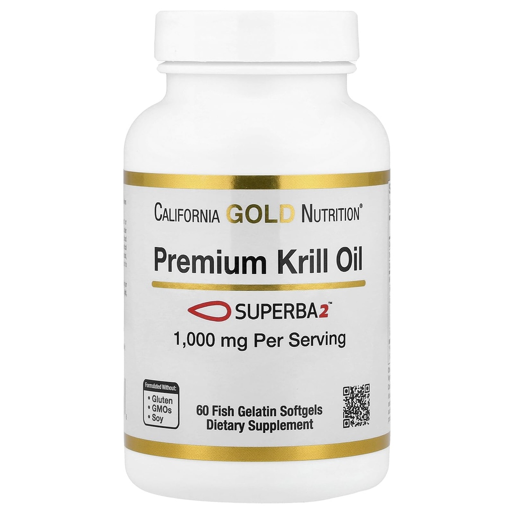 California Gold Nutrition Premium Krill Oil con Superba2 Biodisponibile Omega-3 da Antarctic Krill - Heart & Brain Health Support - Gluten Free, Non-GMO - 1000 mg - 60 Fish Gelatin Softgels
