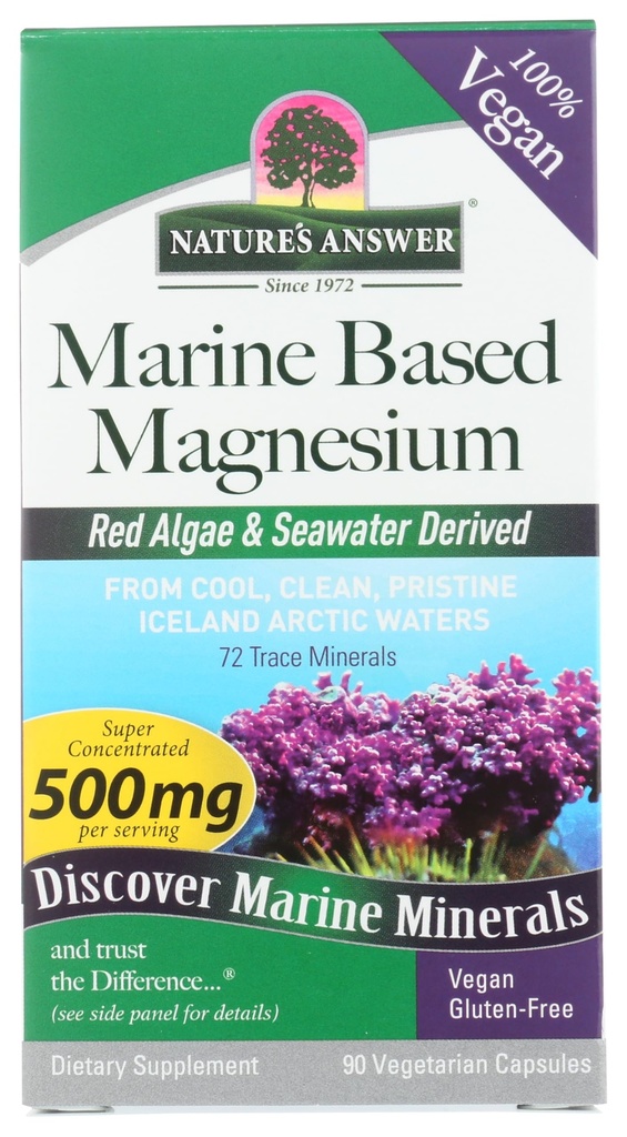 Risposta della natura Marine Based Magnesium, Super Concentrated 500mg | Plant Based | Red Algae & Seawater Derived | Alcohol-Free & Gluten-Free | Capsule Vegetariani 90ct