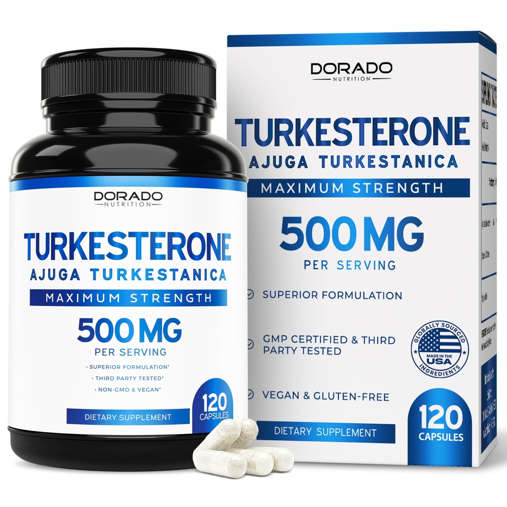 Turkesterone Supplement 500mg (120 Kapseln) - Stamina, Drive, Athletic Performance & Muskelmasse - (Ajuga Turkestanica Std. bis 10% Turkesterone) (ähnlich zu Ecdysterone) - Non-GMO & Vegan Kapseln