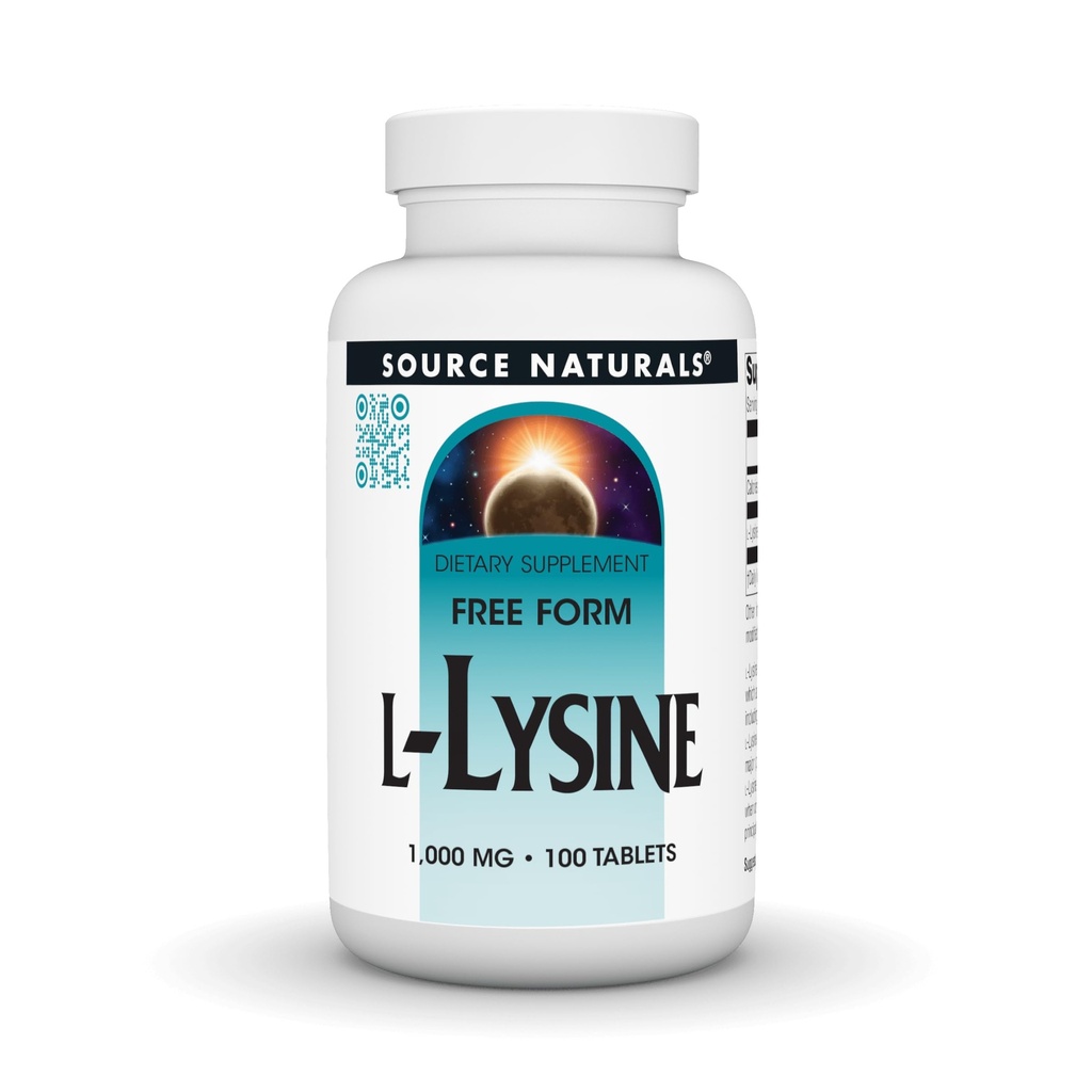 Source Naturals Forme sans L-Lysine, 1000 mg - Supplément Acid Amino soutient la formation d'énergie et le collagène* - 100 comprimés