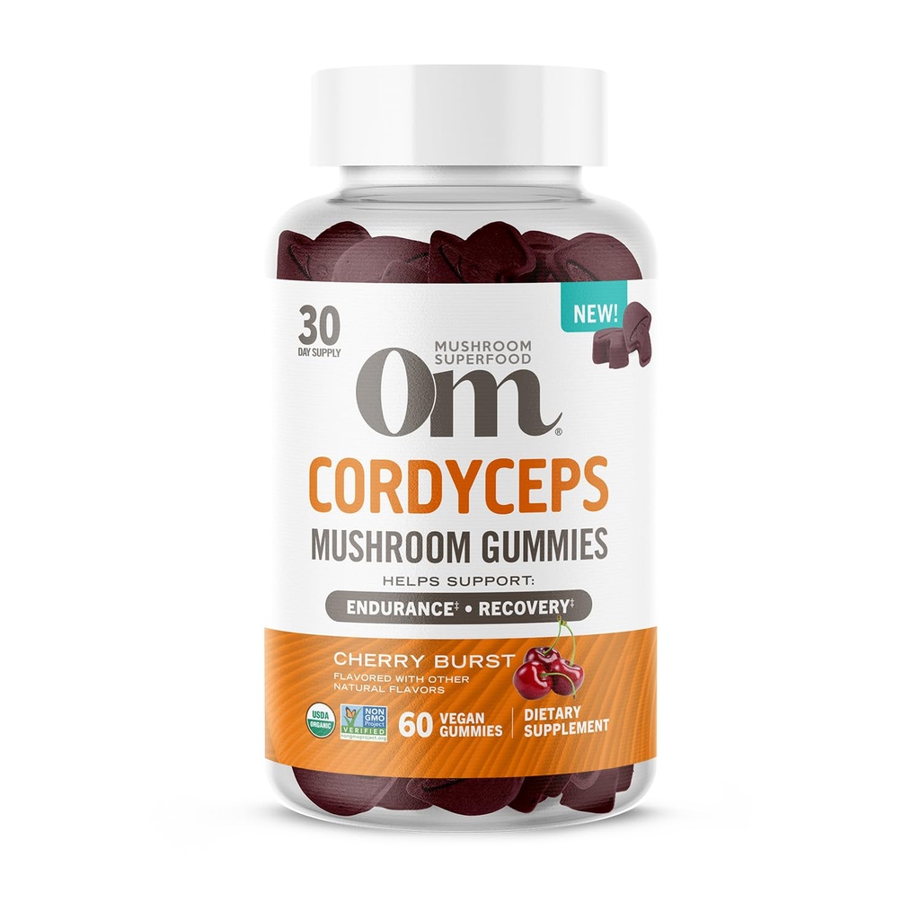 OM MUSHROOM SUPERFOOD Cordyceps Gummies, USA Mushrooms Organic Cresciti, Supporti, Endurance, Energy, & Recovery, 60 Count, 30 Servings Gummy Supplements