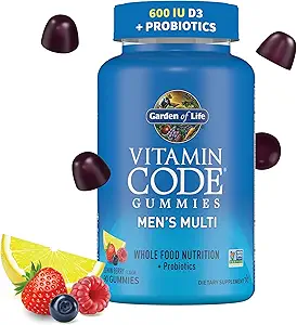 Men’s Multivitamin Gummy: Vitamine C, D, E, B & Zinc for Energy, Stamina & Stress, Probiotici per la Salute Digestiva & Immune, Codice Vitamina, Non OGM, Gluten-Free, 90 Limoni Gummies, Conte di 30 giorni