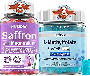 Glycinat de magnésium + L-MéthylFolate 15mg et Méthyl B12 Gommies, 4 boîtes