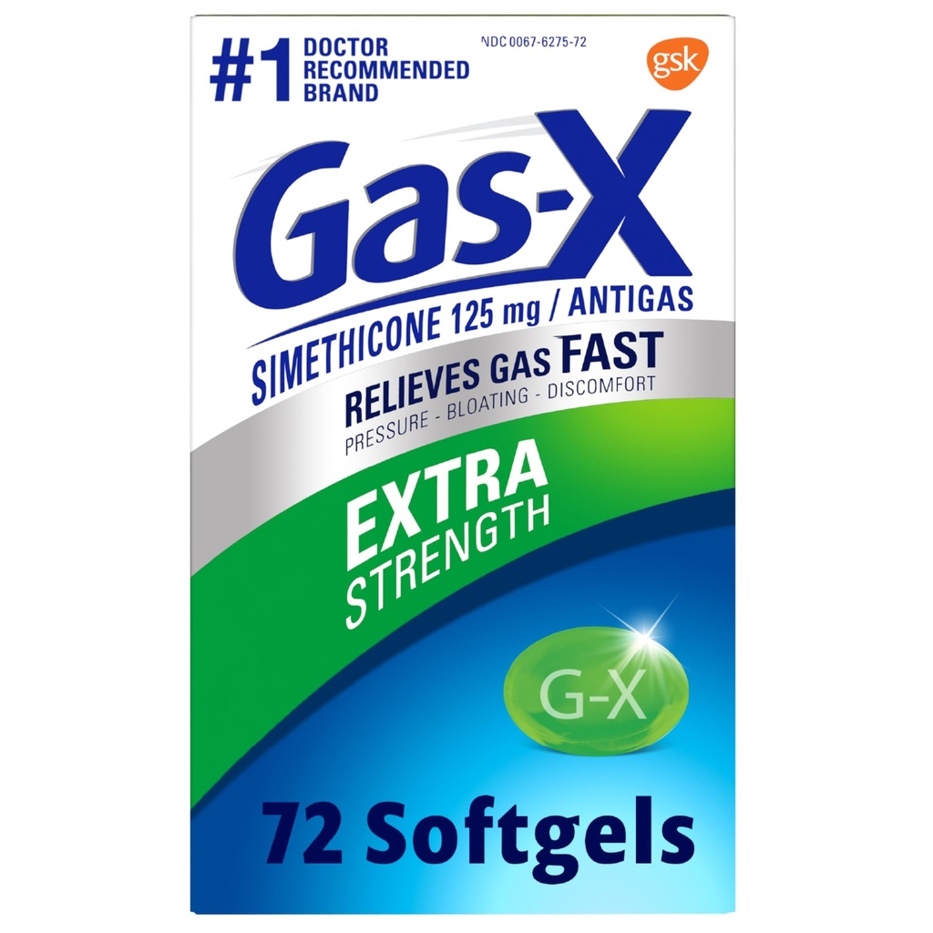 Gas-X Extra Strength Gas Relief Softgels with Siméthicone 125 mg for Bloating Relief - 72 Compte